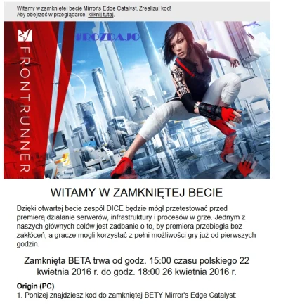 Asullo - Moje pierwsze #rozdajo 
Otrzymałem dwa kody do bety Mirrors Edge Catalyst. ...