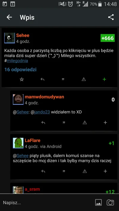 latko94 - @Sehee huh... będzie diabelsko dobra reszta tego dnia ᕙ(⇀‸↼‶)ᕗ