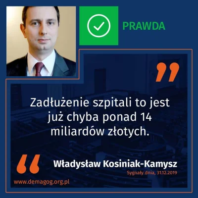 DemagogPL - Ile wynosi zadłużenie szpitali w Polsce? Sprawdziliśmy Władysława Kosinia...