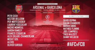 Nevadaaa - Skład Arsenalu na dzisiejszy mecz z Barceloną.

#arsenal #mecz #ligamist...