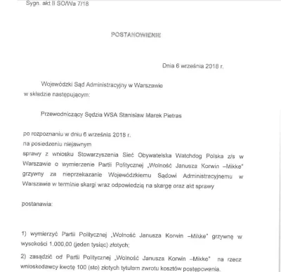 Bulgo - Sąd wymierzył (nieprawomocnie) grzywnę 1000 zł partii Wolność Janusza Korwin-...