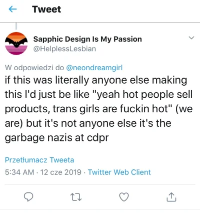 Vinci798 - No elo xD CDPR to teraz nazisci naśmiewając się z osób trans bo na jednym ...