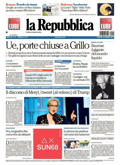 C.....Z - #Bauman na pierwszej stronie La Repubblica.

#wlochy #neuropa
