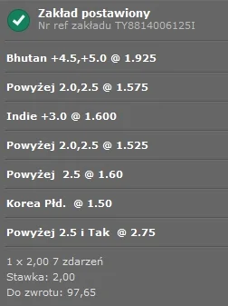 januszmeister - Dla zabawy, po kolei:
Bhutan +4.5,5
Kirgistan - Banglaesz o2.0,2.5 ...