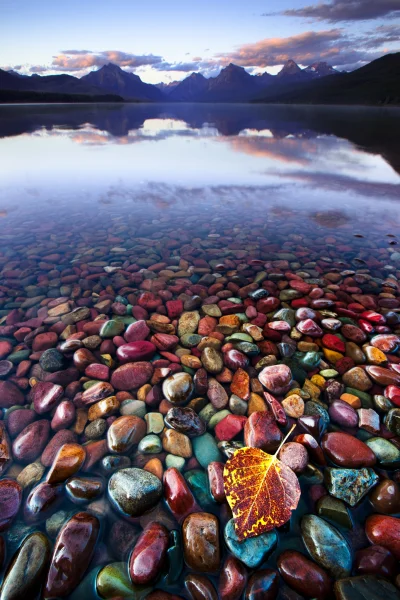 Lookazz - > Lake McDonald
 Fall begins on Lake McDonald, Glacier National Park, Monta...