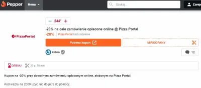 o.....o - #pizzaportal 
Jakaś kurVa z #pepper zajumała mirkom koda na -20%
Obyś w p...