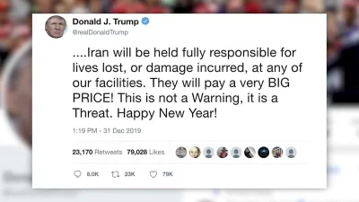 vendaval - Iranowi zagroził trzy dni wcześniej sam Donald Trump po ataku na amerykańs...