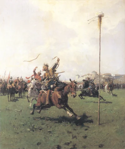 Lisiu - 2:20 - Obraz "Lisowczycy Strzelanie z łuku" – Józef Brandt, 1885.