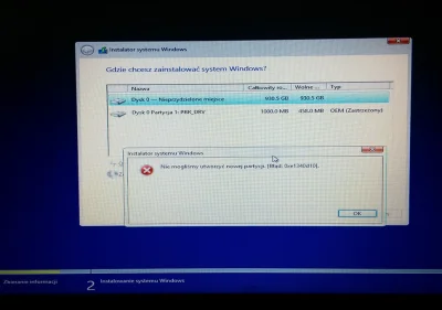 Benzen - Przy instalacji Windoswa 8.1 i próbie utworzenia nowej partycji mam taki błą...