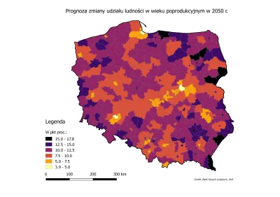 czarnobiaua - Prognoza zmiany udziału ludności w wieku poprodukcyjnym (mężczyźni w wi...