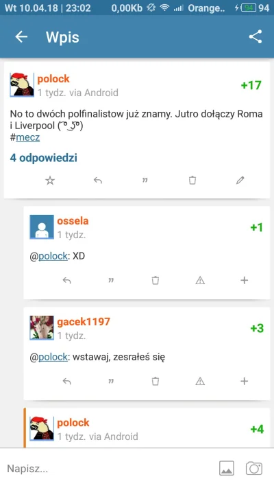 polock - Ten się śmieje kto się śmieje ostatni xD
#mecz