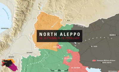 elim - zmiany terytorialne w północnym Aleppo w ciągu ostatnich miesięcy (uwzględniaj...