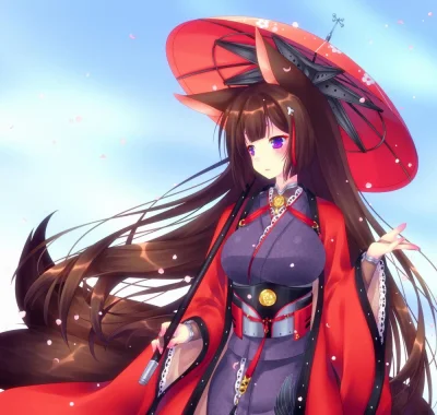 LlamaRzr - #randomanimeshit #azurlane #amagi #kemonomimi #kitsunemimi #kimono #blushe...