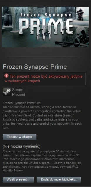 wanar - Mam do oddania grę Frozen Synapse Prime w postaci steam gift. Losowanie wśród...