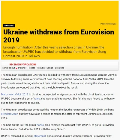 M00P - Ukraina wycofała się z tegorocznej Eurowizji!!!
#eurowizja