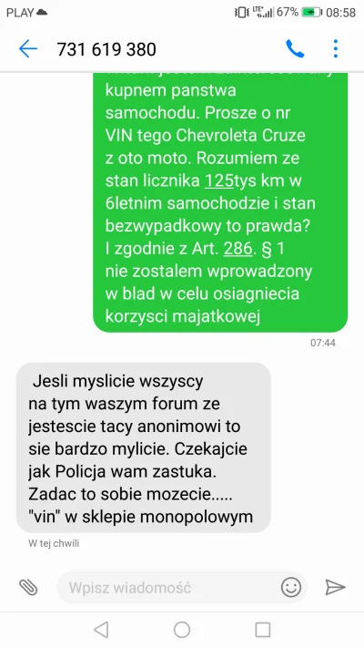 P.....0 - Moja miła rozmowa z rana.Szkoda ze nr vin nie podał bo za 30zl można się wt...