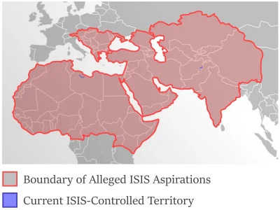 A.....1 - Zapowiadane aspiracje terytorialne Państwa Islamskiego vs aktualnie zajmowa...