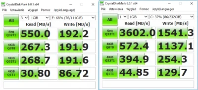 coll3l - @stats: Crucial BX100 Sata z lewej vs Samsung 970Evo m2 nvme oczywiście. Ten...