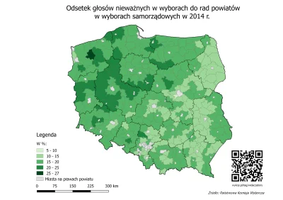 czarnobiaua - Odsetek głosów nieważnych w wyborach do rad powiatów w wyborach samorzą...