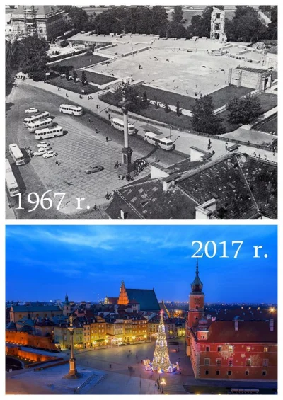 pazn - Plac Zamkowy w 1967 i 2017.

#ciekawostki #ciekawostkihistoryczne #historia ...