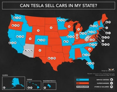 babisuk - Gdzie Tesla może bezpośrednio sprzedawać swoje samochody? Odpowiedź na mapi...