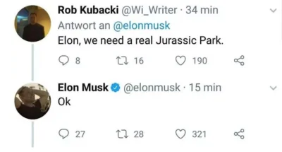 PanMagnus - Czyżby Elon miał nowy genialny pomysł? ( ͡° ͜ʖ ͡°)

#elonmusk #dinozaur...