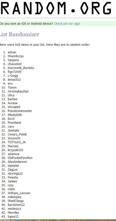 Dakurels - Ja jednak cannot into mirgorandom - pierwsze 12 osób z random.org dostaje ...