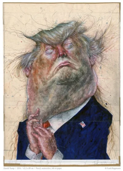pablonescafebar - Donald Trump, Frank Hoppmann, Pencil, watercolors, ink on paper, 20...