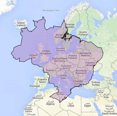 pozzytywka - Powierzchnia Brazylii w porównaniu do Europy
#ciekawostki #geografia #n...