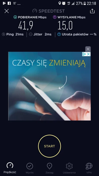 Beczkowy - Sprawdzamy łączność. 3/4 kreski LTE na karcie Play (na karte).

41.9mb/s n...