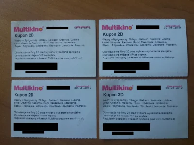 okopl - Sprzedam 4 kupony do Multikina na film 2D. Bilety ważne są do 30.06.2019r i m...