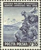 m.....3 - Polskie siły zbrojne w bitwie o Narwik na znaczku z 1943r.
Wydanie Rządu E...