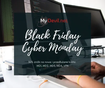 MyDevil - Black Friday & Cyber Monday 2018

Zapraszamy do wzięcia udziału w Black F...