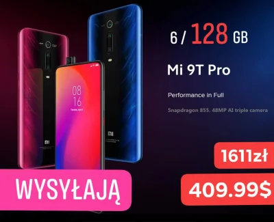 sebekss - Tylko 409.99$ (1611zł) za Xiaomi Mi9t PRO 6/128GB❗
Mi9t PRO 6/64GB tylko 3...