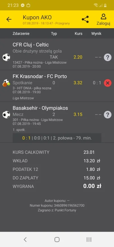 JanekPalony - 3 minuty porto 3 stowki kolo nosa.. #bukmacherka