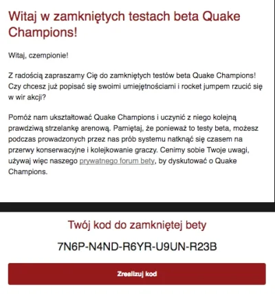 pusza_ty - Jeśli ktoś jest chętny na betę Quake Champions to łapcie kod.
#gry #quake...