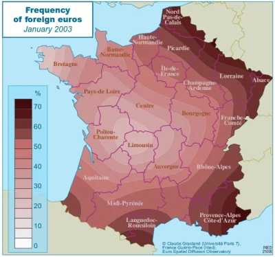 stepBYstep - Procent zagranicznych Euro we Francji #mapporn #euro #reddit