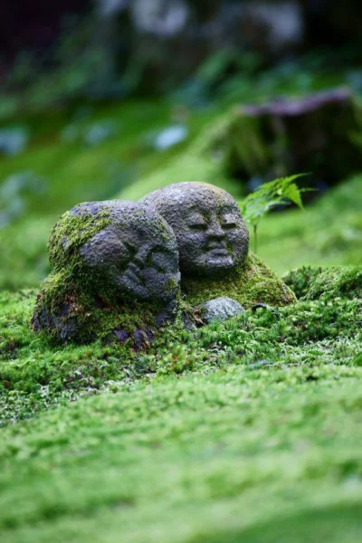 Budo - Figurki Jizo w ogrodzie świątyni Sanzen-in w Oharze, w Japonii. Jizo to opieku...