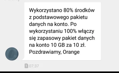 Arkil - Dostałem takiego smsa od #Orange

Czy jeżeli wykorzystylałbym 100% pakietu, t...