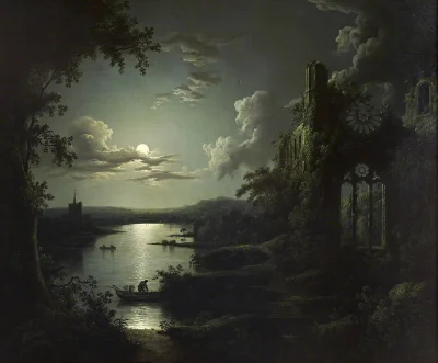 Hoverion - Sebastian Pether (1790-1844)
Moonlit Lake with a Ruined Gothic Church, an...