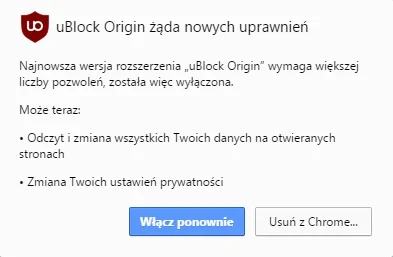 SentiBM - Czemu uBlock Origin potrzebuje nowych uprawnień? Nie widzę informacji o tym...