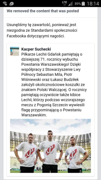 o.....5 - Facebook usunął zdjęcie piłkarzy w koszulkach Polski Walczącej.
#afera #go...