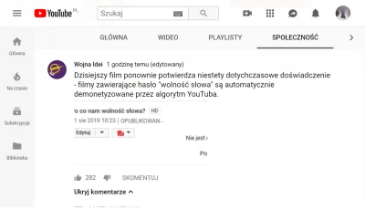 Piekarz123 - @onlajf: Kanał Wojna Idei nie reklamuje innej platformy, a YouTube zdemo...