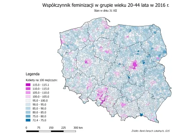 czarnobiaua - Współczynnik feminizacji w grupie wieku 20-44 lata w 2016 r.

Czyli c...
