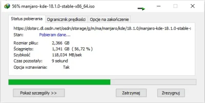 kalabanga - @fervi: @Godid1951: tu ściągam sobie manjaro przez IDM i dochodzi to 120 ...
