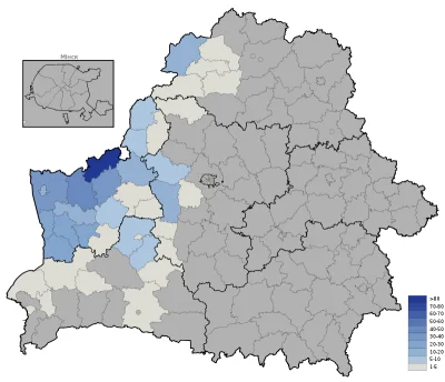 Cukrzyk2000 - Procentowa liczba Polaków zamieszkujących poszczególne rejony Białorusi...