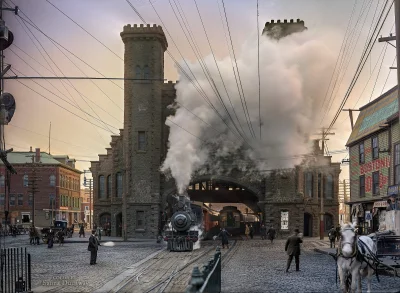 WuDwaKa - Pokolorowana fotografia z 1910 roku przedstawiająca stację kolejową w Salem...