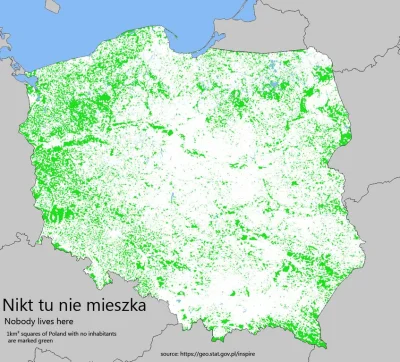 cieliczka - Obszary Polski w których nikt nie mieszka (zaznaczone na zielono jeżeli n...