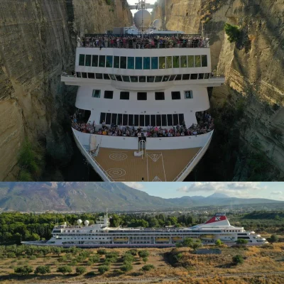 Asarhaddon - Największy na świecie wycieczkowiec przepływa Kanał Koryncki w Grecji.

...