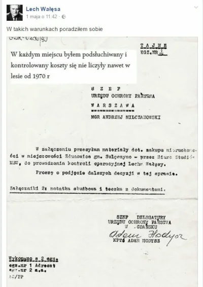 francez - Wałęsa publikuje na FB dokument UOP z prywatnej kolekcji! Pewnie z kolekcji...